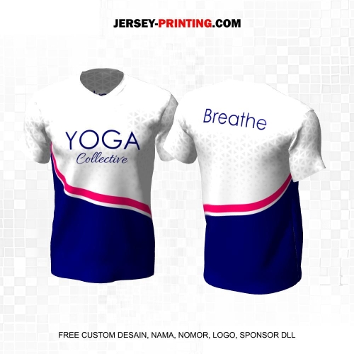 Jersey Olahraga Yoga Putih Biru Pink Motif Garis Triangle 12