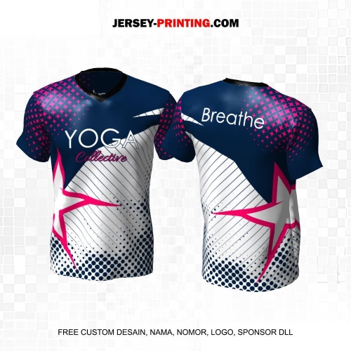 Jersey Olahraga Yoga Putih Navy Pink Motif Garis Star Polkadot 14