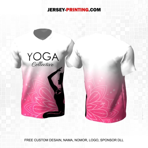 Jersey Olahraga Yoga Putih Pink Motif Siluet 01