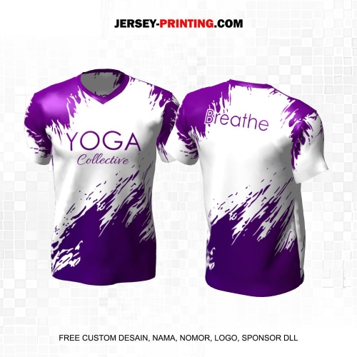 Jersey Olahraga Yoga Putih Ungu Motif Brush Abstrak 13