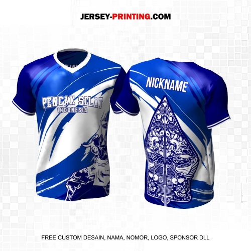 Jersey Pencak Silat Biru Putih Motif Abstrak Gunungan 604