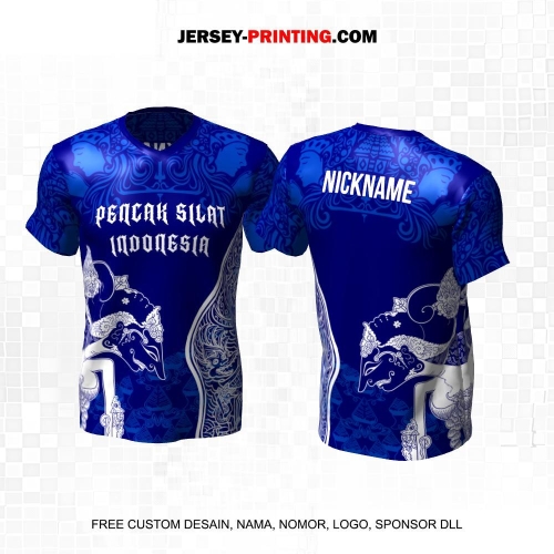 Jersey Pencak Silat Biru Putih Motif Batik Binangun Kertaraharja Gunungan Wayang 594