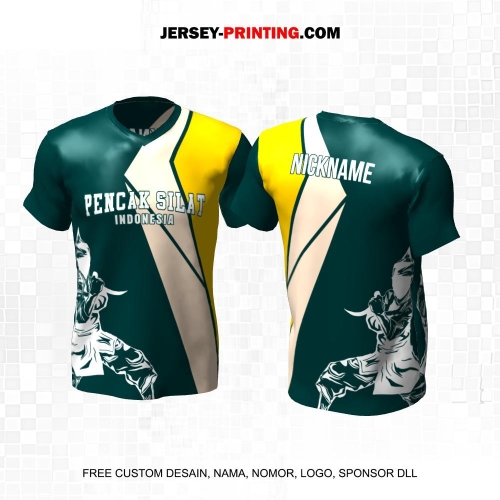 Jersey Pencak Silat Hijau Krem Kuning Motif Abstrak 609