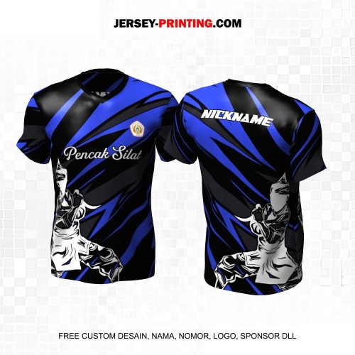 Jersey Pencak Silat Hitam Abu Biru Motif Abstrak 404