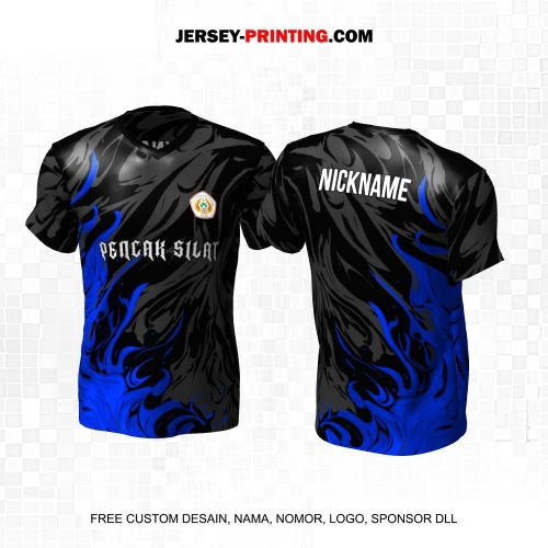Jersey Pencak Silat Hitam Abu Biru Motif Abstrak 467
