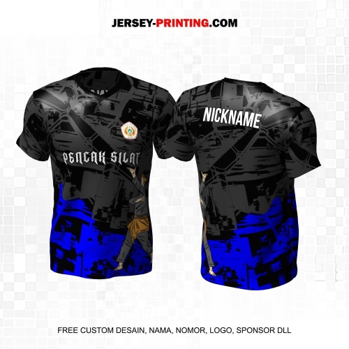 Jersey Pencak Silat Hitam Abu Biru Motif Abstrak 472