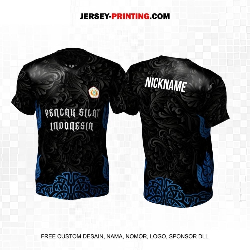 Jersey Pencak Silat Hitam Abu Biru Motif Batik 377