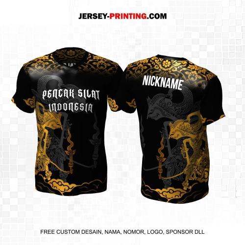 Jersey Pencak Silat Hitam Abu Gold Motif Batik Wayang 442