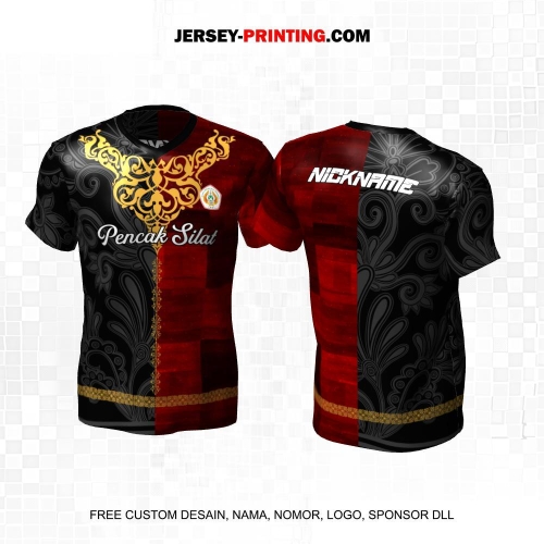 Jersey Pencak Silat Hitam Abu Merah Motif Abstrak Batik 409