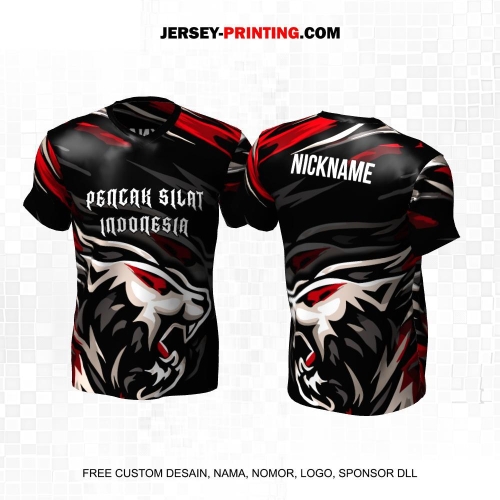 Jersey Pencak Silat Hitam Abu Merah Motif Abstrak Lion 438