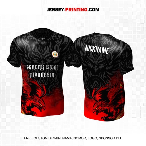 Jersey Pencak Silat Hitam Abu Merah Motif Burung Elang 429