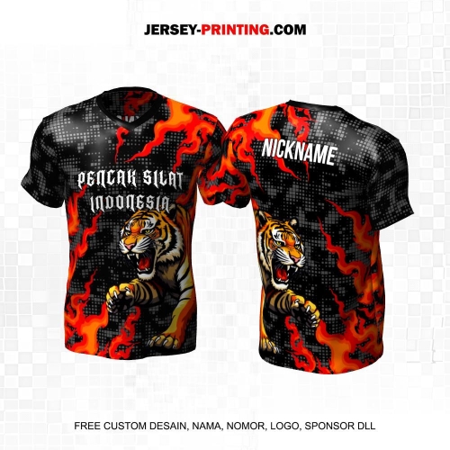 Jersey Pencak Silat Hitam Abu Merah Motif Square Harimau 449