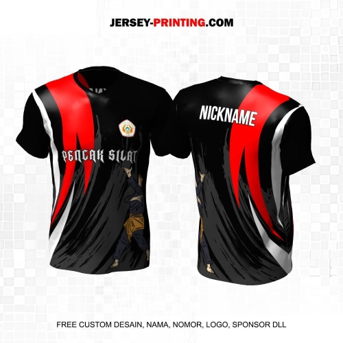 Jersey Pencak Silat Hitam Abu Merah Putih Motif Abstrak 479