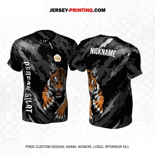Jersey Pencak Silat Hitam Abu Motif Abstrak Harimau 485