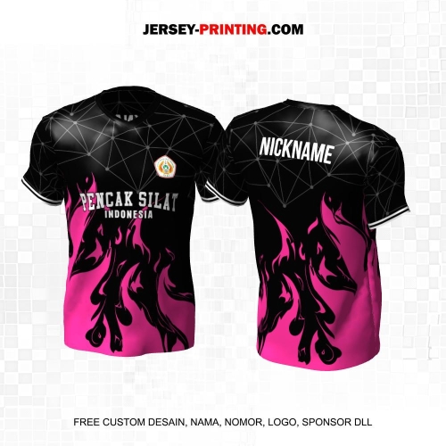 Jersey Pencak Silat Hitam Abu Pink Motif Dot Line Api 626