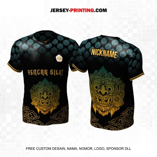 Jersey Pencak Silat Hitam Gold Hijau Motif Barong 433