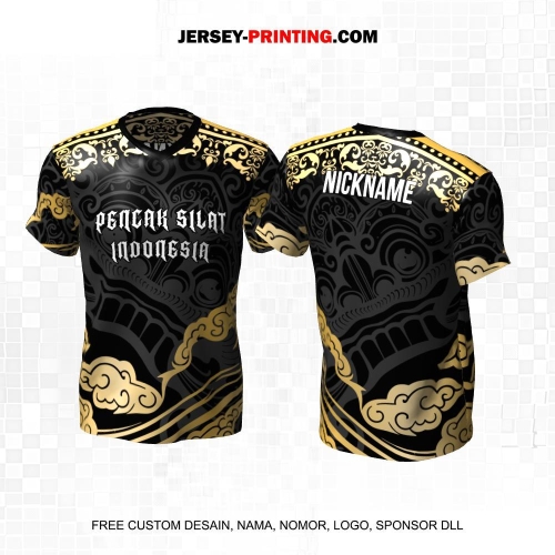 Jersey Pencak Silat Hitam Gold Motif Batik Barong 439