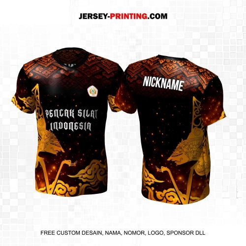Jersey Pencak Silat Hitam Gold Motif Batik Wayang 432