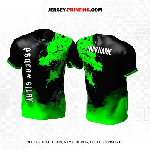 Jersey Pencak Silat Hitam Hijau Motif Asap Naga 452