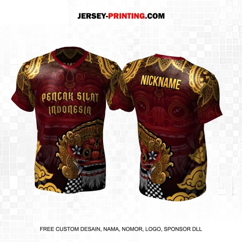 Jersey Pencak Silat Hitam Maroon Gold Motif Batik Barong Bali 437