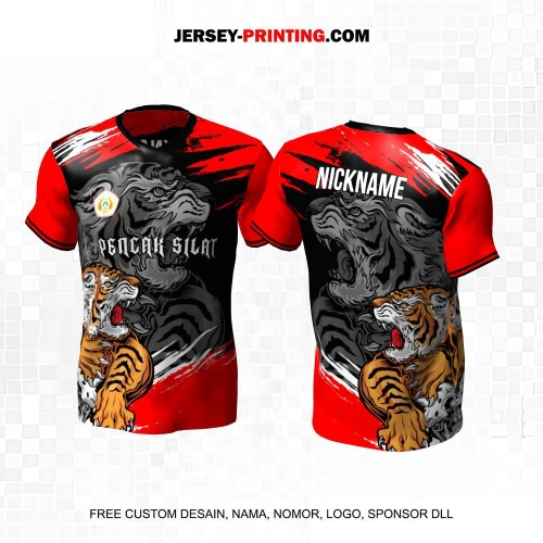 Jersey Pencak Silat Hitam Merah Abu Orange Motif Abstrak Harimau 608