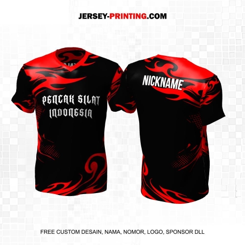 Jersey Pencak Silat Hitam Merah Motif Abstrak 460