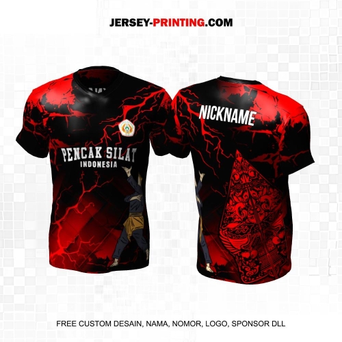 Jersey Pencak Silat Hitam Merah Motif Abstrak Gunungan 625