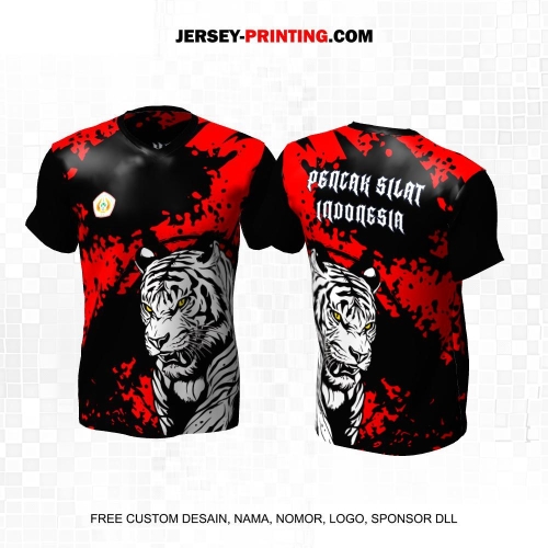 Jersey Pencak Silat Hitam Merah Motif Abstrak Harimau 421