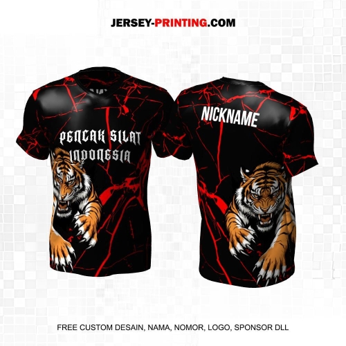 Jersey Pencak Silat Hitam Merah Motif Abstrak Harimau 466