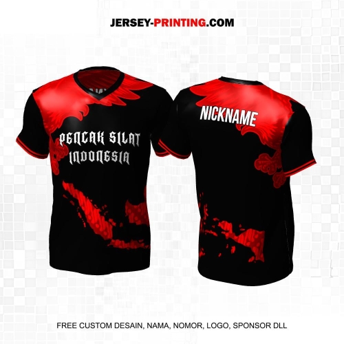 Jersey Pencak Silat Hitam Merah Motif Elang Batik Peta Indonesia 621