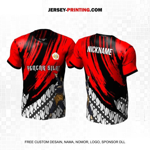 Jersey Pencak Silat Hitam Merah Putih Motif Abstrak Batik Parang 481