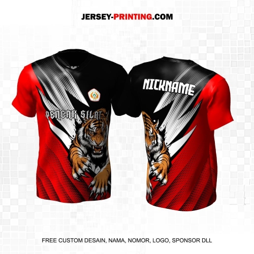 Jersey Pencak Silat Hitam Merah Putih Motif Abstrak Polkadot 470