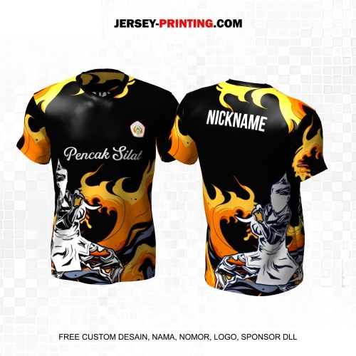 Jersey Pencak Silat Hitam Orange Motif Abstrak 401