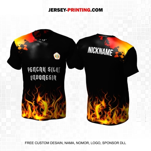 Jersey Pencak Silat Hitam Orange Motif Api 412