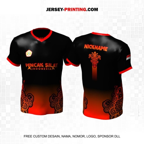 Jersey Pencak Silat Hitam Orange Motif Batik 457