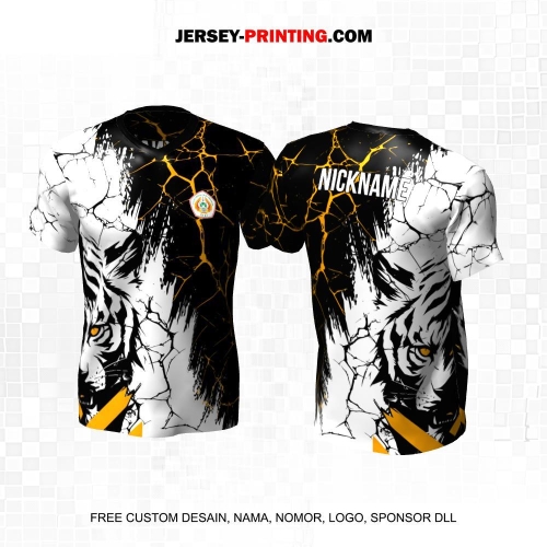 Jersey Pencak Silat Hitam Putih Kuning Motif Abstrak Harimau 482