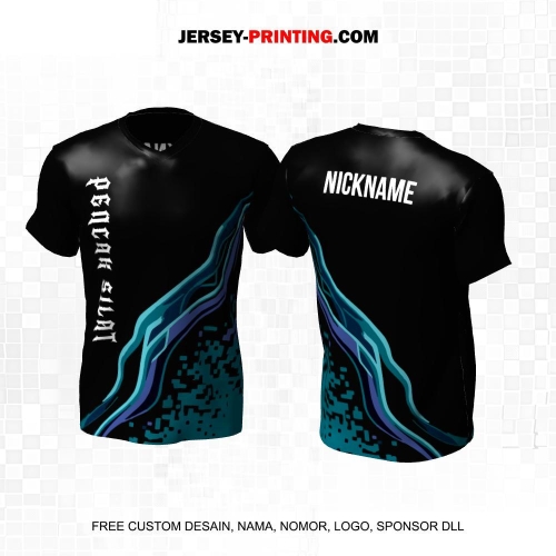 Jersey Pencak Silat Hitam Tosca Motif Abstrak 587