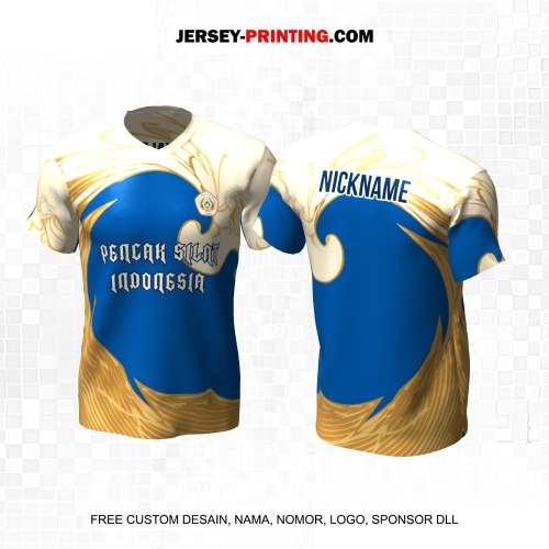 Jersey Pencak Silat Krem Biru Motif Abstrak 415