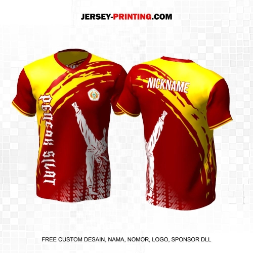 Jersey Pencak Silat Maroon Kuning Putih Motif Abstrak Batik 603
