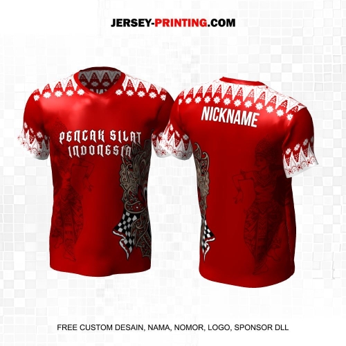 Jersey Pencak Silat Maroon Putih Motif Geometris Tari Barong Bali 607