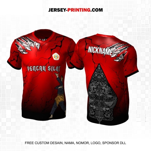 Jersey Pencak Silat Merah Hitam Motif Petir Gunungan 456