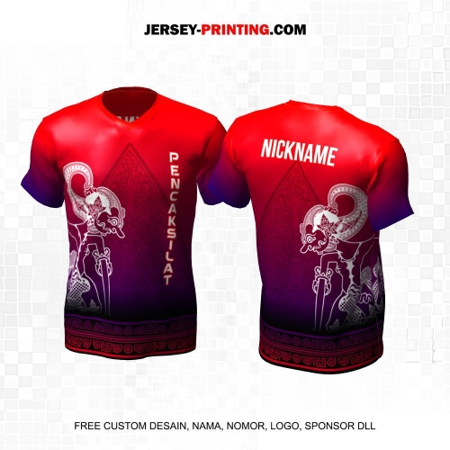 Jersey Pencak Silat Merah Hitam Ungu Motif Gunungan Wayang 380