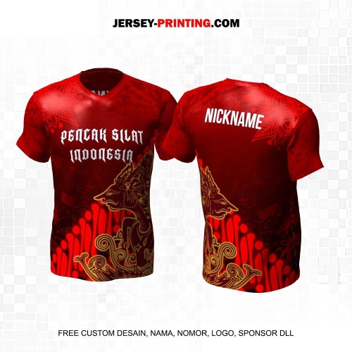 Jersey Pencak Silat Merah Maroon Motif Abstrak Wayang Batik Parang 595