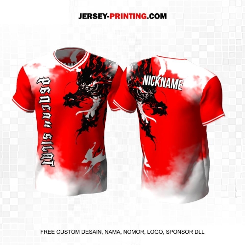 Jersey Pencak Silat Merah Putih Hitam Motif Asap Naga 451