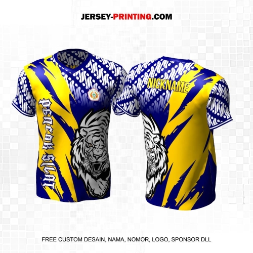 Jersey Pencak Silat Navy Kuning Putih Motif Batik Harimau 583