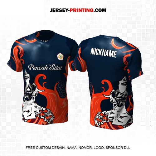 Jersey Pencak Silat Navy Orange Motif Abstrak 402