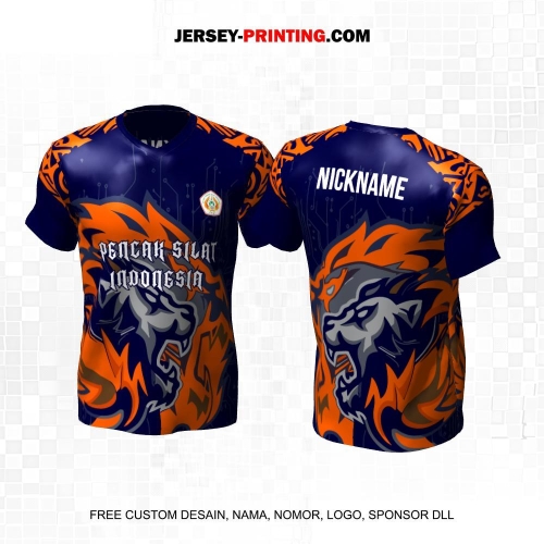 Jersey Pencak Silat Navy Orange Motif Singa 435