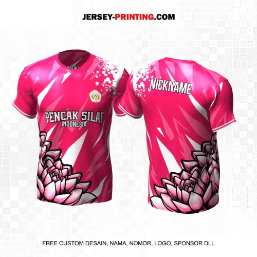 Jersey Pencak Silat Pink Putih Motif Abstrak Bunga Teratai 582