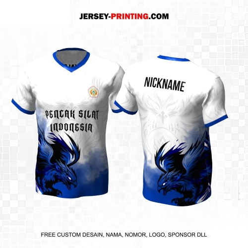 Jersey Pencak Silat Putih Abu Biru Motif Burung Elang 430