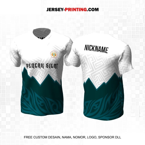 Jersey Pencak Silat Putih Abu Hijau Motif Geometris 600